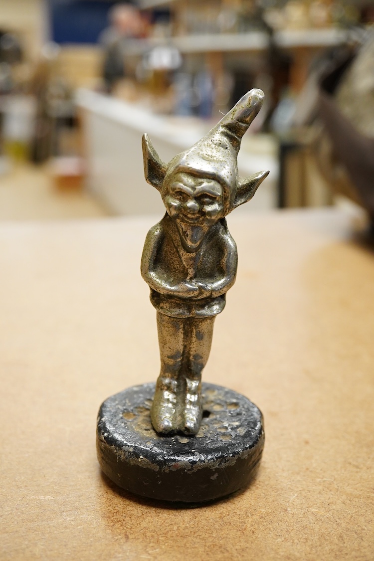 A chrome seaplane car mascot (lacking propellor) and a chrome imp car mascot- 14cm high